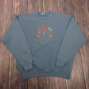 Vintage Flamingo Hilton Sweatshirt Mens Large Blue Laughlin Tribal Graphic 90s